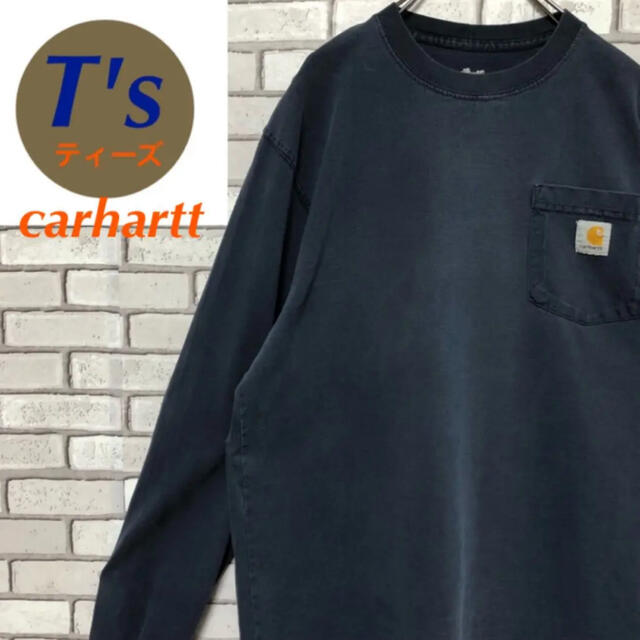 carhartt(カーハート)の希少 カーハート ロゴタグ ダークネイビー 長袖 Tシャツ ヴィンテージ 90s メンズのトップス(Tシャツ/カットソー(七分/長袖))の商品写真