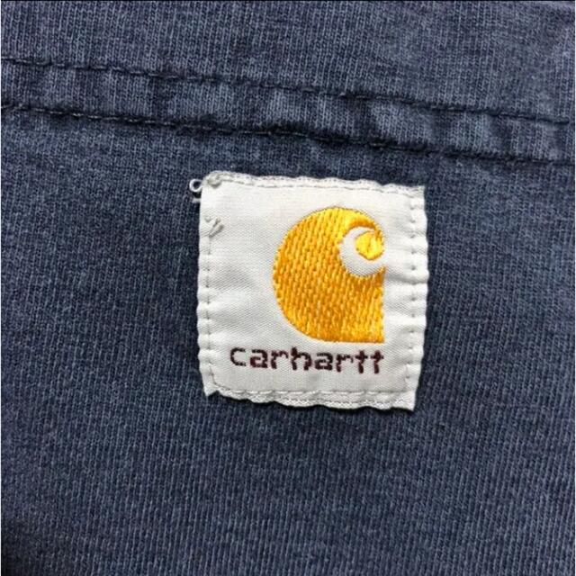 carhartt(カーハート)の希少 カーハート ロゴタグ ダークネイビー 長袖 Tシャツ ヴィンテージ 90s メンズのトップス(Tシャツ/カットソー(七分/長袖))の商品写真