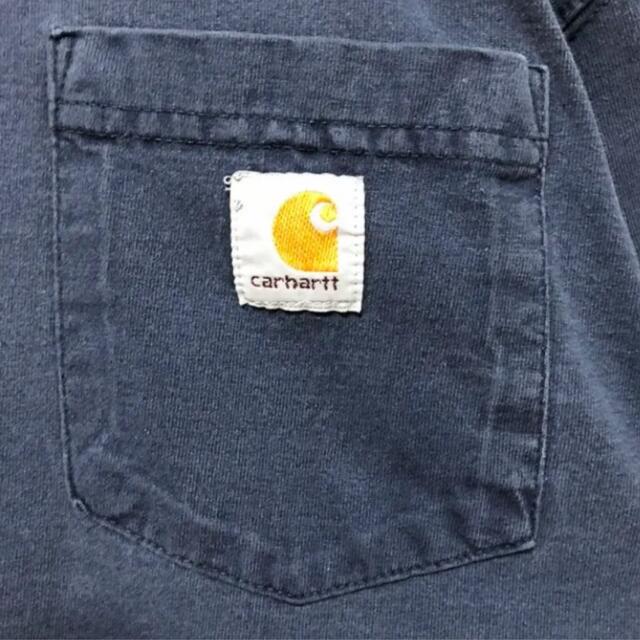 carhartt(カーハート)の希少 カーハート ロゴタグ ダークネイビー 長袖 Tシャツ ヴィンテージ 90s メンズのトップス(Tシャツ/カットソー(七分/長袖))の商品写真