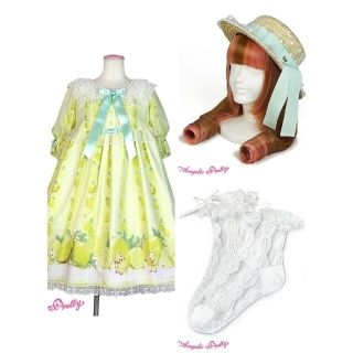 アンジェリックプリティー(Angelic Pretty)の★Fruity Lemon OP＋ストローハット＋クルーソックスSet★(ひざ丈ワンピース)