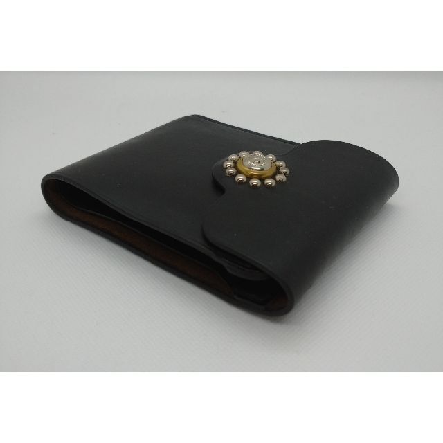 【ブラック】黒三つ折りウォレット　ホーウィンクロムエクセルレザー メンズのファッション小物(折り財布)の商品写真