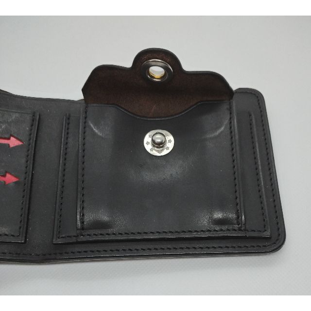 【ブラック】黒三つ折りウォレット　ホーウィンクロムエクセルレザー メンズのファッション小物(折り財布)の商品写真