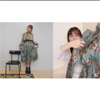 ザラ(ZARA)のZARA 花柄ワンピース グリーンゆうこす着用(ロングワンピース/マキシワンピース)