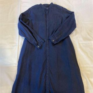 ネストローブ(nest Robe)のnest Robe ネストローブ　リネン  スタンドカラーワンピース　ネイビー(ロングワンピース/マキシワンピース)