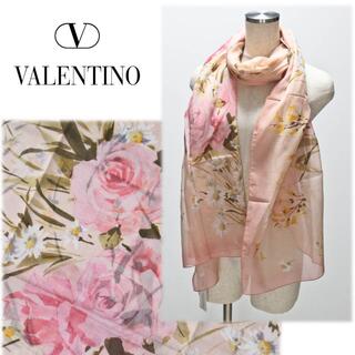 ヴァレンティノ(VALENTINO)の《ヴァレンティノ》新品 春色 桜色 シルク混 大判ストール プレゼントにも(ストール/パシュミナ)