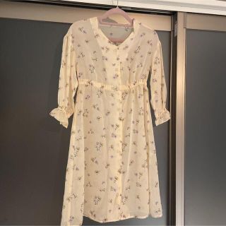 限定お値下‼️美品小花柄シアーシャツロングワンピース上品な透け感春夏服(ブラウス)