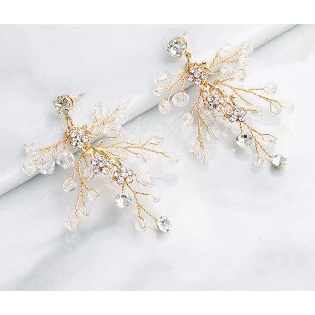 小枝 ピアス(ネジばね式イヤリング) シルバー 結婚式 ウエディング 小枝 リーフ ピアス(ネジばね式イヤリング) シルバー 結婚式 ウエディング