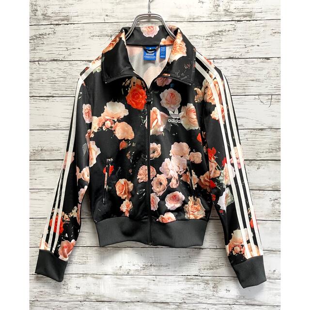 【美品】adidas ジャージ ビックロゴ 薔薇 花柄 トラックジャケット