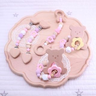 【マグホルダー　ハンドメイド】歯がため♡ハート×ピンク(外出用品)