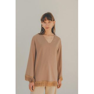 クラネ(CLANE)のW FACE  FRINGE TOPS❤︎ベージュ(カットソー(長袖/七分))