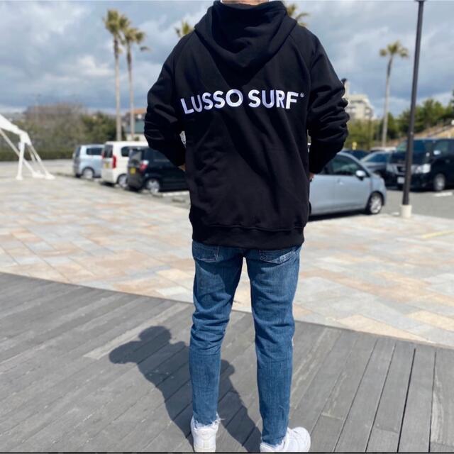くすみ水色 西海岸スタイル☆LUSSO SURF ビッグロゴパーカー Lサイズ