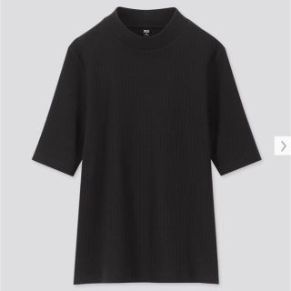 ユニクロ(UNIQLO)のUNIQLO リブハイネックT 5分袖 M ブラック(Tシャツ(半袖/袖なし))