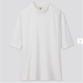 ユニクロ(UNIQLO)のUNIQLO リブハイネックT 5分袖  S ホワイト(Tシャツ(半袖/袖なし))