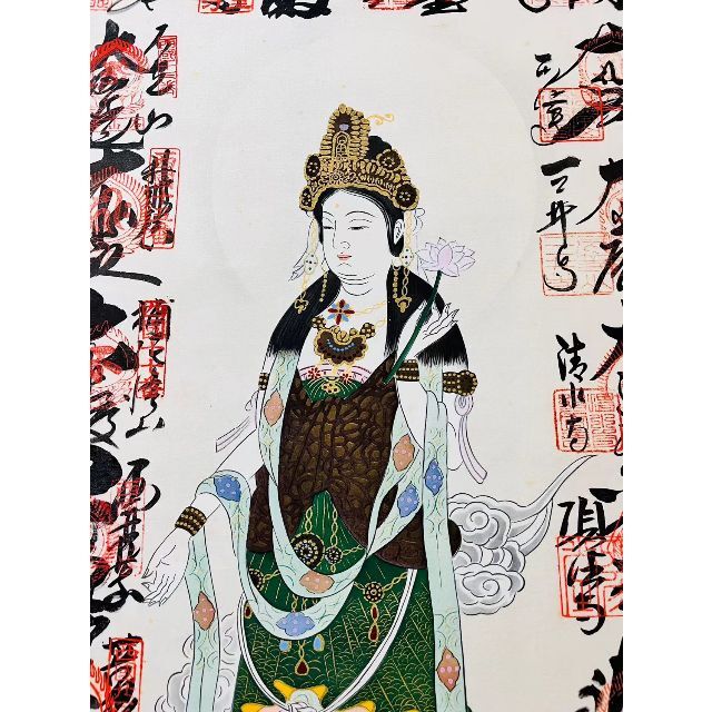 掛軸『西国三十三ヶ所観音霊場御朱印』仏画 絹本 共箱付 恋しく 掛軸『西国三十三ヶ所観音霊場御朱印』仏画 絹本 共箱付 恋しく