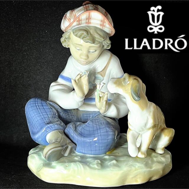 【素敵な片想い】LLADRO/リヤドロ/少年/犬/花びら/高級置物/かわいい