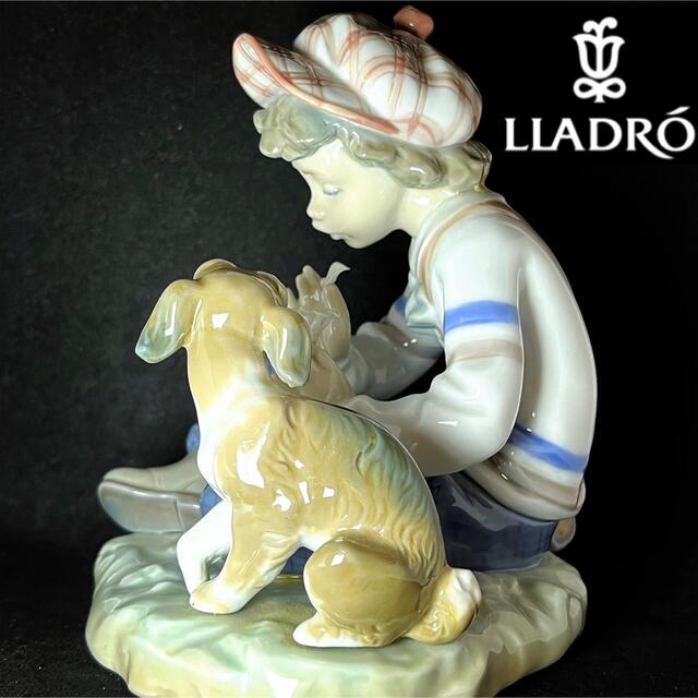 【素敵な片想い】LLADRO/リヤドロ/少年/犬/花びら/高級置物/かわいい