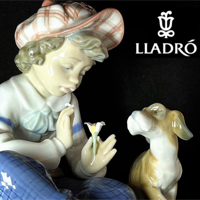 【素敵な片想い】LLADRO/リヤドロ/少年/犬/花びら/高級置物/かわいい