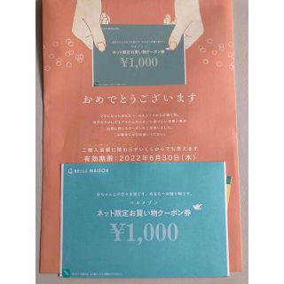 ベルメゾン(ベルメゾン)のベルメゾン　ネット限定お買い物クーポン券　1,000円(ショッピング)