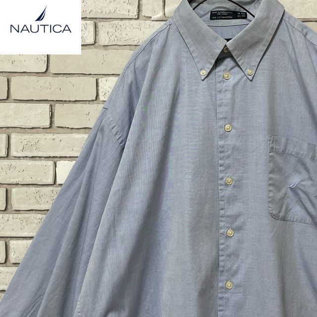 NAUTICA(ノーティカ)の超人気 NAUTICA ノーティカ 長袖ボタンダウンシャツ 刺繍 ライトブルーL メンズのトップス(シャツ)の商品写真