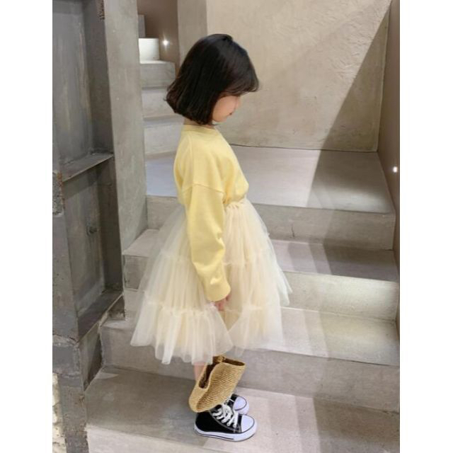 子供服★トレーナー スウェット 長袖 春服 100cm イエロー キッズ/ベビー/マタニティのキッズ服女の子用(90cm~)(Tシャツ/カットソー)の商品写真