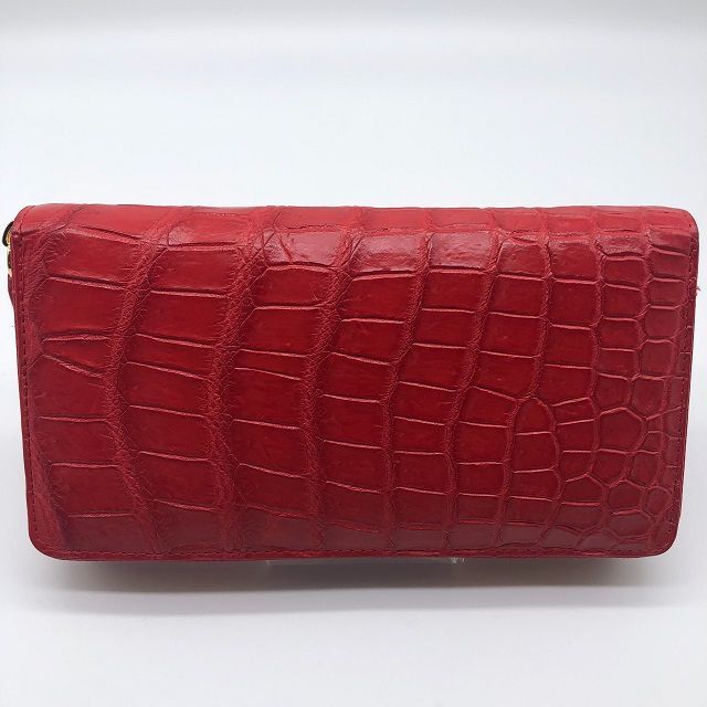 □本物保証・一枚革□シャム クロコダイル 長財布 レッド M3 □本物保証・一枚革□シャム クロコダイル 長財布 レッド M3