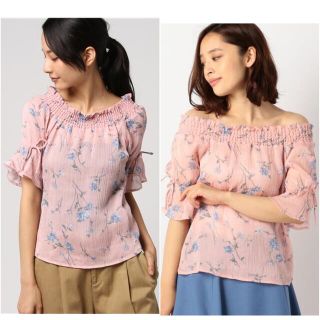 ミッシュマッシュ(MISCH MASCH)のミッシュマッシュ 花柄 シャーリング ブラウス ピンク(シャツ/ブラウス(半袖/袖なし))