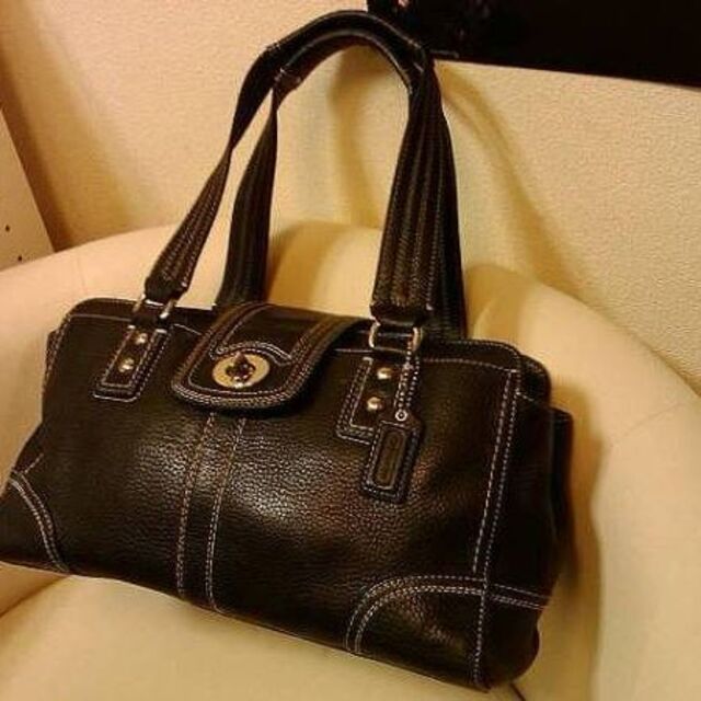 トートバッグ Coach(コーチ)ブラック レザー トートバッグ
