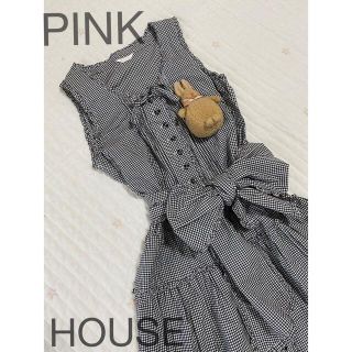 ピンクハウス(PINK HOUSE)のピンクハウス　ギンガムチェック　ワンピース  サッシュベルト　ピコフリル(ロングワンピース/マキシワンピース)