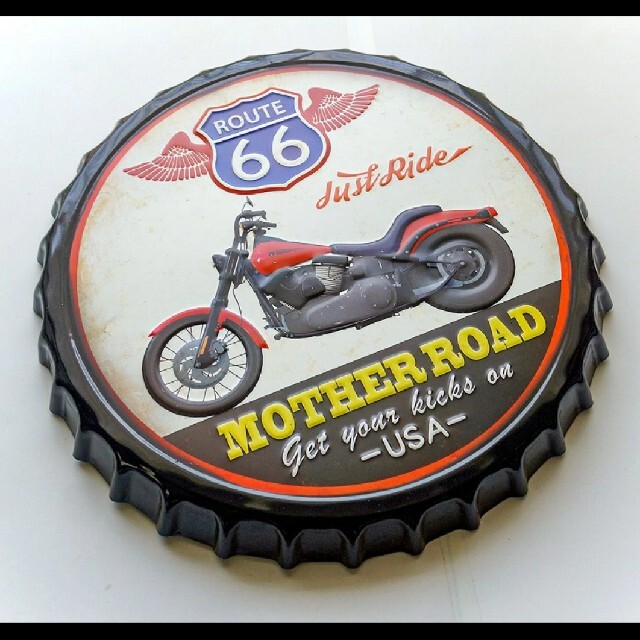 デザイン看板50e】ルート66バイク黒★ポスター絵ガレージ壁インテリア雑貨グッズ