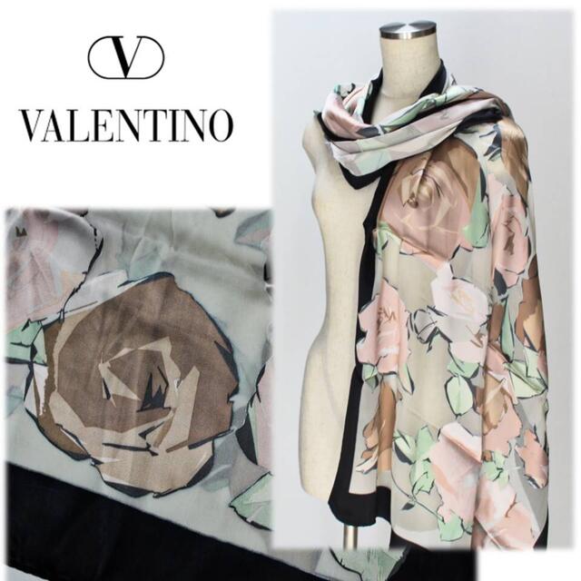 《ヴァレンティノ》新品 花柄 薄手 上品デザイン シルク混 大判ストール