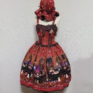 アリスアンドザパイレーツ(ALICE and the PIRATES)のミセスハロウィンアップルの奇妙な晩餐会柄☆JSK&キャップset(ひざ丈ワンピース)