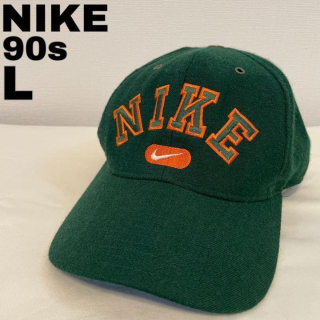 90s NIKEナイキ キャップ 刺繍ビッグロゴ USA古着 緑グリーンオレンジ
