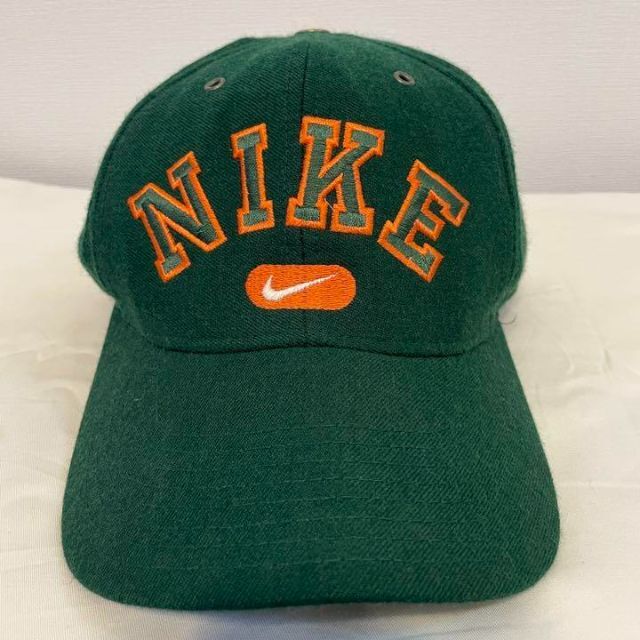 90s NIKEナイキ キャップ 刺繍ビッグロゴ USA 緑グリーンオレンジ 1