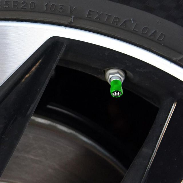 ホンダ(ホンダ)のホンダ タイヤバルブ エアーバルブ キャップ グリーン (4個セット) 自動車/バイクの自動車(ホイール)の商品写真