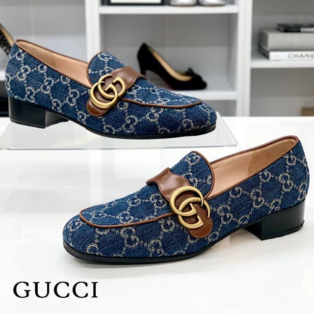 Gucci(グッチ)の3865 グッチ GGマーモント デニム レザー ローファー パンプス ブルー レディースの靴/シューズ(ハイヒール/パンプス)の商品写真