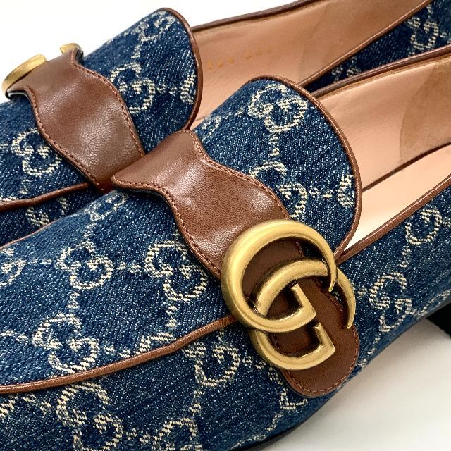 Gucci(グッチ)の3865 グッチ GGマーモント デニム レザー ローファー パンプス ブルー レディースの靴/シューズ(ハイヒール/パンプス)の商品写真