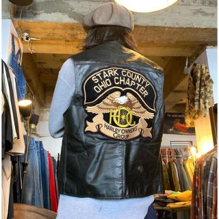 ハーレーダビッドソン(Harley Davidson)の80s　BROOKS　ブルックス　レザーベスト　ハーレー ワッペン　USA製(レザージャケット)