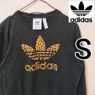 アディダス(adidas)のadidas 黒 Tシャツ 長袖 レオパード柄 トレフォイル 男性S カットソー(Tシャツ/カットソー(七分/長袖))