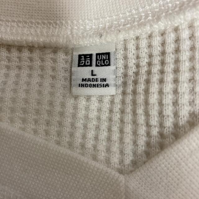 UNIQLO(ユニクロ)のUNIQLO  ユニクロ　ワッフルVネックT  9分袖　ホワイト　Lサイズ レディースのトップス(Tシャツ(長袖/七分))の商品写真