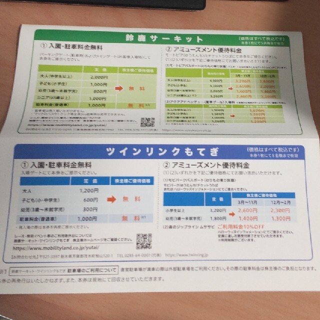 本田技研工業　株主優待券　ツインリンクもてぎ・鈴鹿サーキット　入園券 チケットの施設利用券(遊園地/テーマパーク)の商品写真