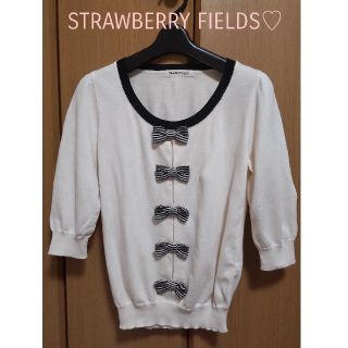 ストロベリーフィールズ(STRAWBERRY-FIELDS)の【美品】STRAWBERRY FIELDS♡ストライプリボンニット(ニット/セーター)