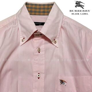 バーバリーブラックレーベル(BURBERRY BLACK LABEL)のバーバリーブラックレーベル ロゴ刺繍 ボタンダウン 半袖 シャツ 2 M ピンク(シャツ)