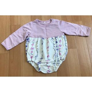 ロンパース 70 長袖ロンパース ベビー ベビー服  女の子 パープル 花柄 白(ロンパース)