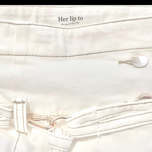 Her lip to(ハーリップトゥ)のHigh-waisted Denim Effect Scart by HLT レディースのスカート(ひざ丈スカート)の商品写真