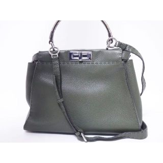 フェンディ(FENDI)のFENDI フェンディ PEEKABOO ピーカブー REGULAR レギュラー ハンドバッグ ショルダーバッグ ２ＷＡＹ レザー パイソン OLIVE DESERT WHITE PALLADIUM 8BN290 5QK F0K15 美品(トートバッグ)