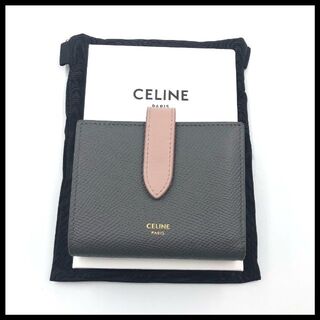 セリーヌ(celine)のセリーヌ レザー スモールストラップ ウォレット 二つ折り財布 ピンク グレー(財布)