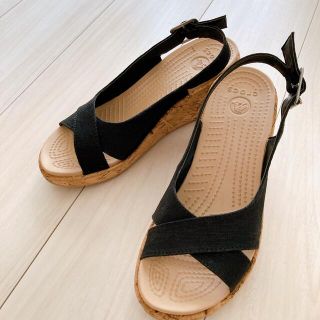 クロックス(crocs)のクロックス　リネンヒールサンダル　ブラック(サンダル)