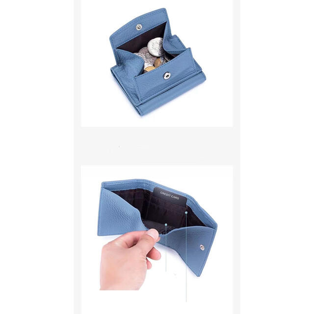本牛革ミニ財布 三つ折りミニ財布 ダークグリーン メンズのファッション小物(折り財布)の商品写真