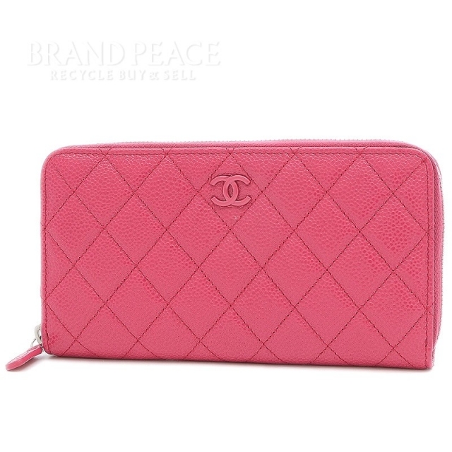 日本限定モデル】 CHANEL - ピンク キャビアスキン ラウンドファスナー