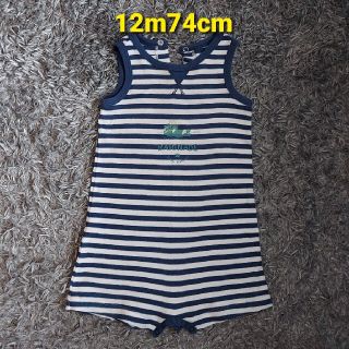 プチバトー(PETIT BATEAU)のプチバトー　青　ボーダー　ロンパース　ノースリーブ　74cm(ロンパース)